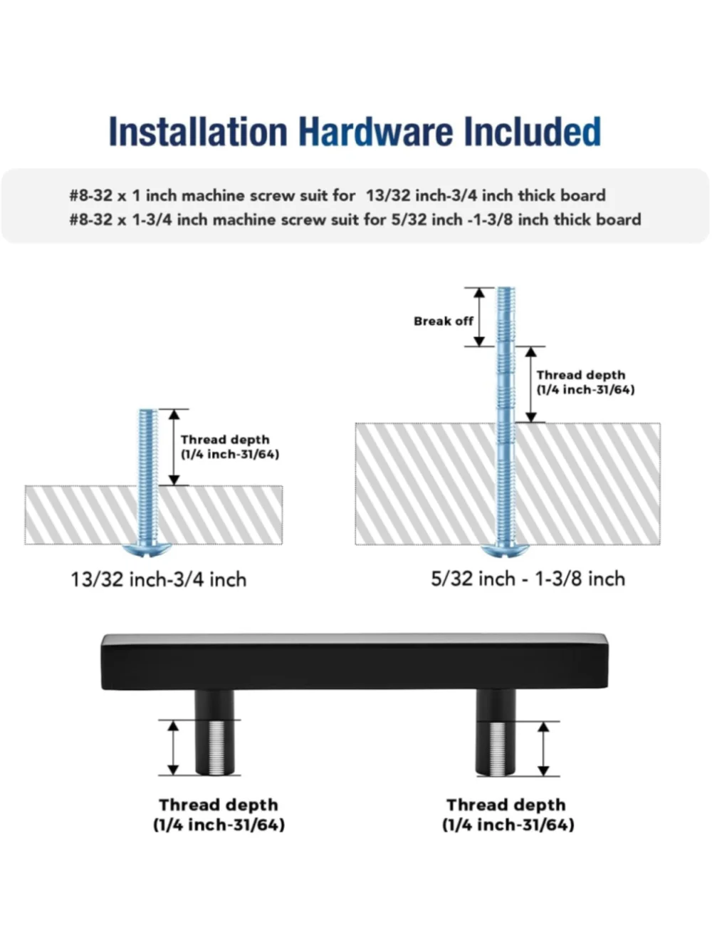 Matte Black Pulls Cabinet Square Handles 3 Inch - 5 Inch Overall Length,